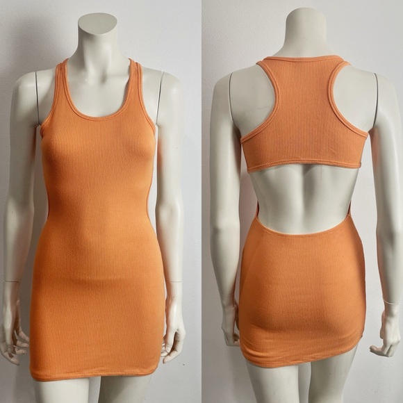 Windsor Ribbed Knit Mini Dress Bodycon Orange - Picture 1 of 4